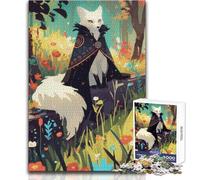 Puzzle da 1000 pezzi Volpe con mantello in un prato fiorito Rilassante Momento tranquillo da solo Gioco di taglio preciso superiore Dimensioni giocattolo 38x52cm