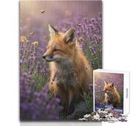 Puzzle da 1000 pezzi "Volpe in un campo di lavanda con api" per adolescenti, gioco di pensiero logico interattivo, ideale come regalo per occasioni memorabili, dimensioni 38x52cm