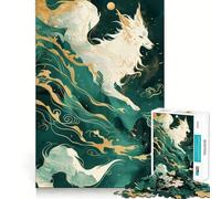 Puzzle da 1000 pezzi "Volpe Kitsune Bianca nella Nebbia Verde" per Adolescenti,Divertimento per lo Sviluppo della Mente,Dimensioni Uniformi,Pezzi Precisi,Rilassante Attività di Gruppo al Chiuso