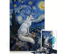 Puzzle da 1000 pezzi "Volpe nella notte stellata" per adulti e ragazzi, gioco di logica, rilassante, taglio preciso, regalo di Natale 38x52cm