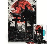 Puzzle da 1000 pezzi "Volpe Nera e Luna Rossa",gioco di incastro preciso,stimola la logica,ideale per il tempo libero e come regalo di compleanno 50x75cm