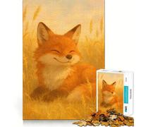 Puzzle da 1000 pezzi "Volpe sorridente in un campo di grano" per ragazzi, gioco di logica e svago, bordi sottili, regalo speciale 38x52cm