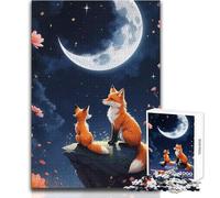 Puzzle da 1000 pezzi "Volpi sotto il cielo illuminato dalla luna" per adolescenti, gioco di pensiero logico interattivo, ideale come regalo per occasioni memorabili, dimensioni 38x52cm
