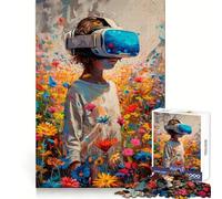 Puzzle da 1000 pezzi "VR in un campo di fiori" per adolescenti, ideale per l'allenamento mentale, divertimento facile, taglio laser, regalo perfetto (38x26cm)