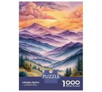 Puzzle Da 1000 Pezzi Watercolor Mountain Landscape at Sunset Puzzle Per Adulti Gioco Rompicapo Decorazione Perfetta Regali Unici Per Compleanno E Natale 38x26cm/1000pcs