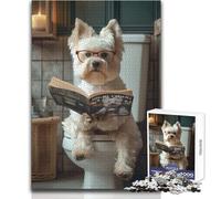 Puzzle da 1000 pezzi Westie on The Toilet per adulti, gioca e impara in modo intelligente, sentito per festeggiare, dimensioni 38x26cm