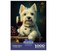 Puzzle Da 1000 Pezzi White Westie Enjoying Wine Puzzle Per Adulti Gioco Pratico Sfida Difficile Interazione Genitore-figlio 70x50cm/1000pcs