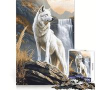 Puzzle da 1000 pezzi "White Wolf by Waterfall" per ragazzi, stimolante per il pensiero creativo, facile da realizzare, ad incastro, ideale come regalo (38x52cm)