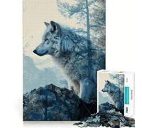 Puzzle da 1000 pezzi White Wolf Double Exposure per adulti,gioco di memoria,incastro perfetto,senza spazi vuoti,attività rilassante per la pausa mentale (50x75cm)