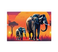 Puzzle da 1000 pezzi Whjdpp elefante e giraffa al tramonto immagine puzzle educativi in legno intellettuale, puzzle divertenti, gioco antistress