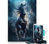 Puzzle da 1000 pezzi Wild Black Nova,cavallo da corsa,per adulti Divertimento e allenamento mentale Taglio di precisione,bordi lisci Attività coinvolgente per serate tranquille (38x52cm)