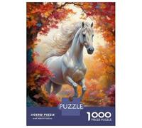 Puzzle Da 1000 Pezzi Wild White Horse in Autumn Puzzle Per Adulti Gioco Pratico Vacanza A Casa Passatempo Natale Compleanno Regali 70x50cm/1000pcs