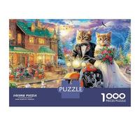 Puzzle da 1000 pezzi Winter Night Cats, principessa e principe al castello, per giochi educativi per adulti, decorazione per la casa, difficile, impegnativo, per di uomini e donne, 70x50 cm.