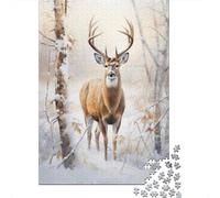 Puzzle Da 1000 Pezzi Winter White Tail Deer Art Print Puzzle Per Adulti Gioco Per Famiglie Decorazione Perfetta Regali Unici Per Compleanno E Natale 38x26cm/1000pcs