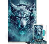 Puzzle da 1000 pezzi Wolf Cyberpunk Neon per adulti,divertente per allenare la mente,con componenti robusti e ben definiti,ideale per una pausa rilassante (38x52cm)