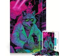 Puzzle da 1000 pezzi Wolf Cyberpunk Neon per adulti,gioco di problem solving di livello professionale,rilassante attività di gruppo al chiuso (50x75cm)