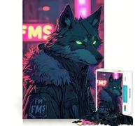 Puzzle da 1000 pezzi Wolf Cyberpunk Neon per adulti,gioco divertente e rilassante,taglio laser di alta qualità,esercizio mentale per la casa (50x75cm)