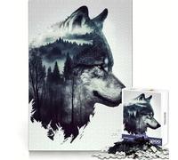 Puzzle da 1000 pezzi Wolf Double Exposure per adulti, esercizio mentale, evasione rilassante, chiusura a incastro, (38x52cm)