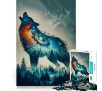 Puzzle da 1000 pezzi Wolf Double Exposure per adulti,gioco di memoria e concentrazione,incastro perfetto,compatto e divertente per tutta la famiglia (38x26cm)