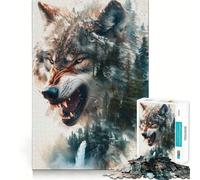 Puzzle da 1000 pezzi Wolf Double Exposure per adulti,gioco di memoria e concentrazione,incastro perfetto,compatto e divertente per tutta la famiglia (38x26cm)