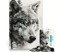 Puzzle da 1000 pezzi Wolf Double Exposure per adulti,gioco di memoria e concentrazione,incastro perfetto,compatto e divertente per tutta la famiglia (50x75cm)