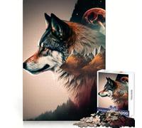 Puzzle da 1000 pezzi Wolf Double Exposure per adulti, ideale per stimolare la memoria e creare un'atmosfera rilassante, con bordi netti e un regalo perfetto (38x52cm)