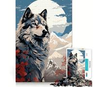 Puzzle da 1000 pezzi Wolf Retro Japan Vibes,divertente per allenare la mente,con pezzi che si incastrano perfettamente e con precisione Un hobby affascinante per i momenti di svago (38x26cm)