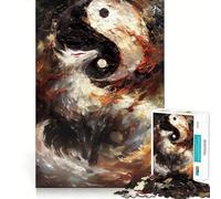 Puzzle da 1000 pezzi Yin e Yang Kitsune Volpe per adulti,gioco di memoria,incastro perfetto,compatto,divertente per il tempo libero in famiglia (50x75cm)