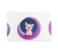 Puzzle da 1000 pezzi Yyhwhjde Little Pink Pig On The Colorful Moon Stampe Puzzle educativi in legno intellettuali, puzzle divertenti, gioco antistress