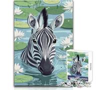 Puzzle da 1000 pezzi - Zebra in uno stagno di ninfee Divertimento, calma, piacevole, tempo libero, giocattolo di precisione, dimensioni 38x52cm