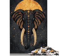 Puzzle da 1000 ritratti di elefanti sacri con luna dorata per adulti, puzzle in legno, attività divertenti da fare a casa, regalo di compleanno, regali da viaggio (75x50 cm)
