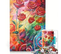Puzzle da 1000 rose rosse a gambo lungo decorazione da parete sfida impegnativa compleanno e Natale 38x26cm