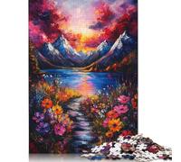 Puzzle da 1500 pezzi con tramonto sul lago di montagna, giocattolo relax, puzzle difficili per donne e uomini, 1500 pezzi (85x57 cm)