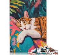 Puzzle da 1500 pezzi "Gatto addormentato nel giardino tropicale", rompicapo per adulti, puzzle per bambini adulti, 1500 pezzi (85x57 cm)