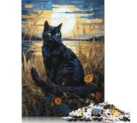 Puzzle da 1500 pezzi "Gatto nero che dipinge la luna" per bambini dai 18 anni in su, giochi educativi per adulti, puzzle per donne, per bambini dai 12 anni in su, 1500 pezzi (85x57 cm)
