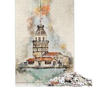 Puzzle da 1500 pezzi "La Torre delle Fanciulle" in stile acquerello, per adulti, regali di Natale, puzzle in legno per adolescenti, giocattoli educativi per l'apprendimento, 1500 pezzi (85x57 cm)