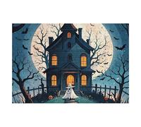Puzzle da 200 pezzi con albero della casa infestata strega puzzle di Halloween puzzle personalizzato in legno per adulti foto puzzle arte appeso alla parete decorazione per compleanno, matrimonio, San