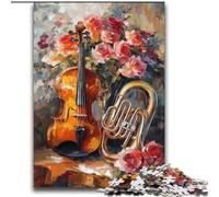 Puzzle da 2000 pezzi con fiori e violino, regalo per adulti, antistress, per ammazzare il tempo in casa, per migliorare l'amore tra coppie (70x100cm)
