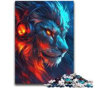 Puzzle da 2000 pezzi con leone che indossa le cuffie per adolescenti e adulti, gioco per famiglie, antistress, sfida difficile, collezione di artisti, belle arti (70x100cm)