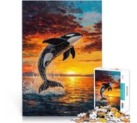 Puzzle da 2000 pezzi con taglio di precisione orca al tramonto Fatto di cartone per età 14+ Decorazione perfetta Regalo di opere d'arte misurare：70x100cm