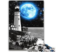 Puzzle da 2000 pezzi "Faro sotto la luna blu" per adulti e ragazzi, giocattolo educativo intellettuale decomprimente, regalo di compleanno, regali, arte murale (70x100cm)