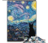 Puzzle da 2000 pezzi "Gatto nel cielo notturno" di Van Gogh, regalo per adulti, per ammazzare il tempo durante le vacanze e rafforzare l'amore tra coppie (70x100cm)