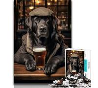 Puzzle da 2000 pezzi "Labrador nero al pub" per adolescenti, antistress per ammazzare il tempo durante le vacanze, con poster abbinato e foglio di quiz, 70x100cm