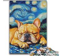 Puzzle da 2000 pezzi per adolescenti Bulldog francese Cielo notturno Difficile da completare ma divertente e umoristico con poster abbinato e foglio di quiz 70x100cm