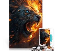 Puzzle da 2000 pezzi per adolescenti feroce leone di fuoco Allena il tuo cervello e le tue mani con poster abbinato e foglio di quiz 70x100cm