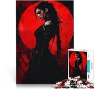 Puzzle da 2000 pezzi per adolescenti Figura scura contro la luna rossa Giochi educativi fai da te con poster abbinato e foglio di quiz 70x100cm