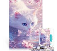 Puzzle da 2000 pezzi per adolescenti Gatto bianco e fiori di ciliegio Giocattoli antistress Migliorare l'amore tra le coppie 70x100cm