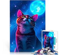 Puzzle da 2000 pezzi per adolescenti Gatto che osserva la luna Gioco intellettuale giocattolo con poster abbinato e foglio di quiz 70x100cm