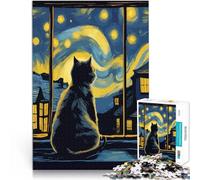 Puzzle da 2000 pezzi per adolescenti Gatto della notte stellata Allena il tuo cervello e le tue mani con poster abbinato e foglio di quiz 70x100cm