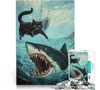 Puzzle da 2000 pezzi per adolescenti Gatto nero contro squalo Giocattoli di gioco impegnativi Adatto per la decorazione del desktop 70x100cm